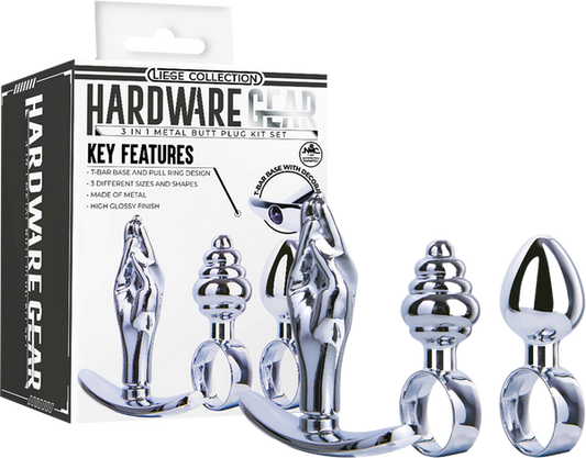 Hardware Gear 3 In 1 Metal Butt Plug Kit Set Chrome - Butt Plugs
