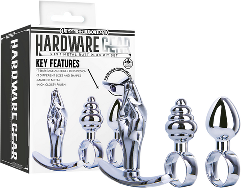 Hardware Gear 3 In 1 Metal Butt Plug Kit Set Chrome - Butt Plugs