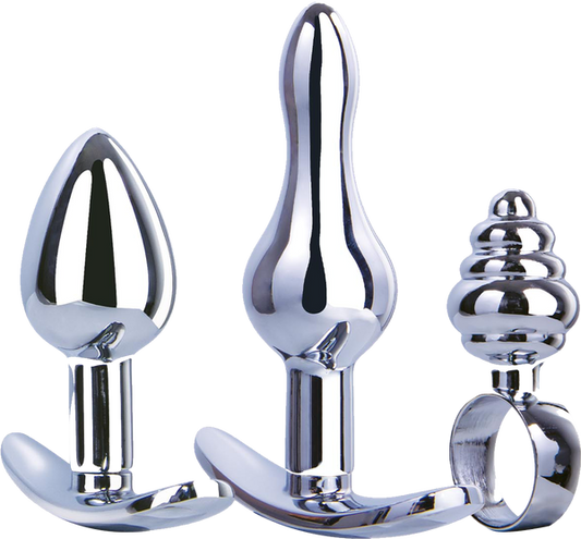 Hardware Gear T Bar Base 3 In 1 Metal Butt Plug Kit Set - Butt Plugs