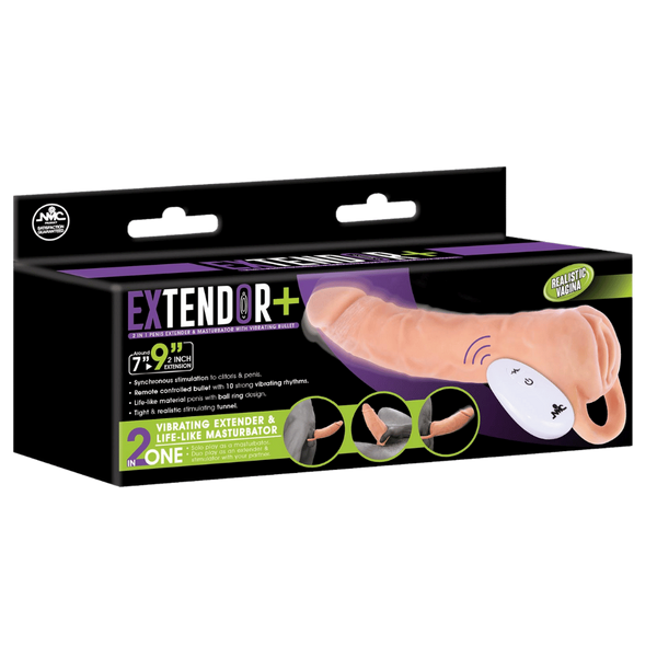 Excellent Power Remote Control Vibrating Penis Extendor 9 Inch Flesh - Penis Sleeves and Extenders