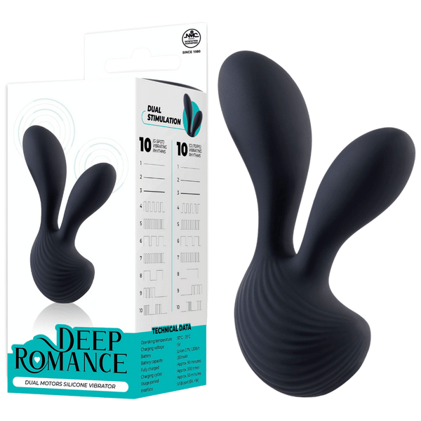 Deep Romance Dual Motors G Spot Silicone Vibrator Black - G-Spot Vibrators