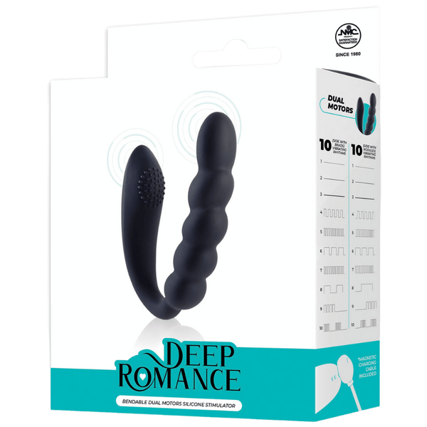 Deep Romance Bendable Dual Motors G Spot Silicone Massager Black - G-Spot Vibrators