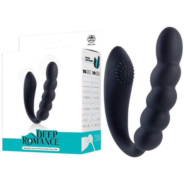 Deep Romance Bendable Dual Motors G Spot Silicone Massager Black - G-Spot Vibrators