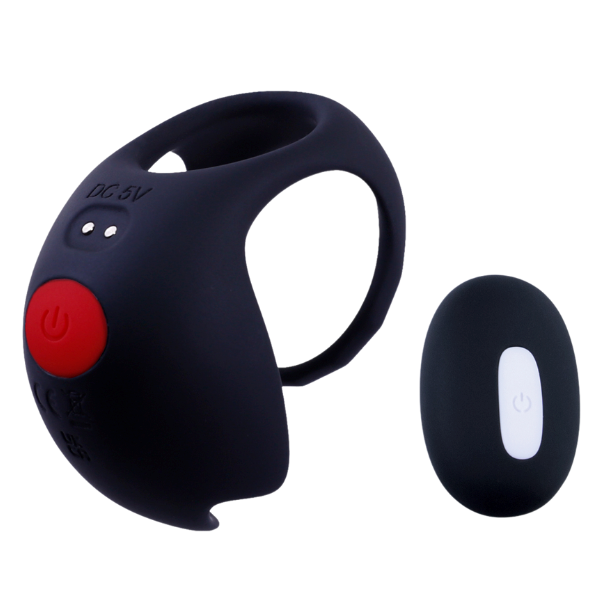 Giga Booster Rechargeable Cock Ornament with Scrotal Stimulator Black - Vibrating Cock Rings