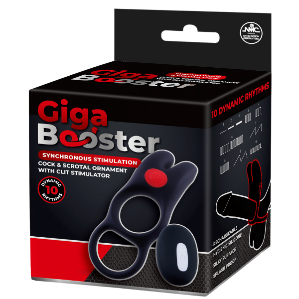 Giga Booster Vibrating Cock & Scrotal Ring With Clit Stimulator Black - Vibrating Cock Rings