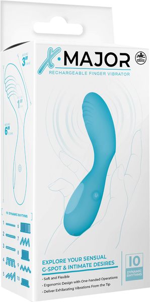 X. Major 10 Function Rechargeable Finger Vibrator Blue - Finger and Tongue Vibrators