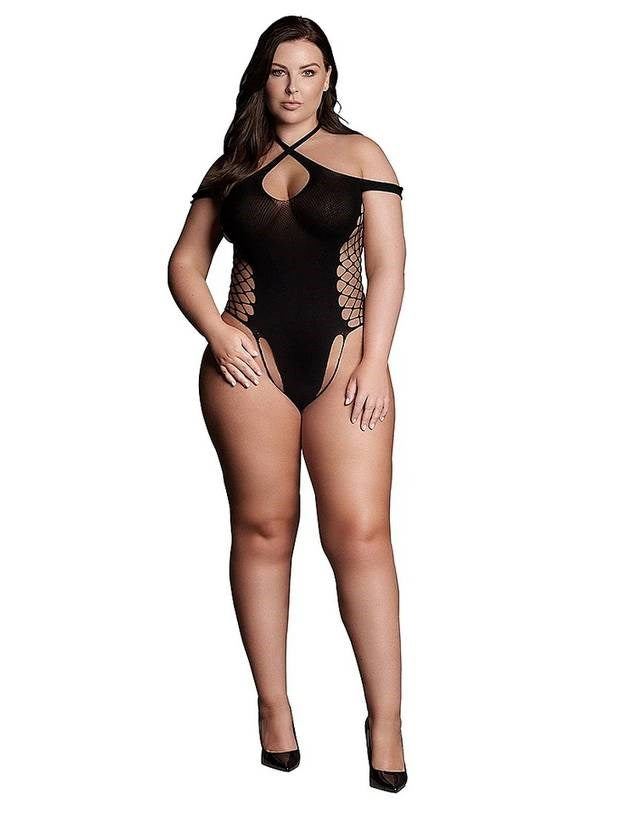 Le Desir Shade Leda XIII Body with Crossed Neckline and Off Shoulder Straps Black - Teddies and Bodysuits