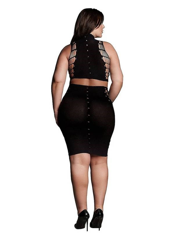 Le Desir Shade Kala XXXVII Two Piece with Turtleneck, Crop Top and Skirt Black - Skirts And Club Wear