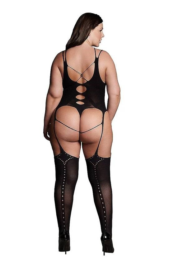 Le Desir Shade Elara VII Womens Bodystocking with Open Cups Black - Body Stockings