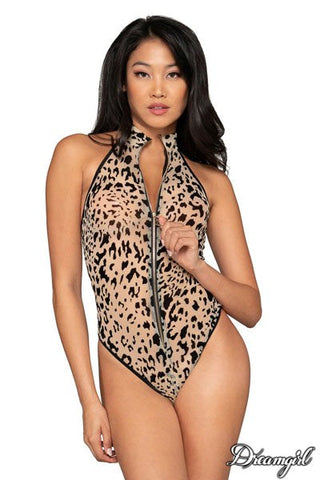 Flocked Cheetah Print Mesh Teddy by Dream Girl Lingerie - Teddies and Bodysuits