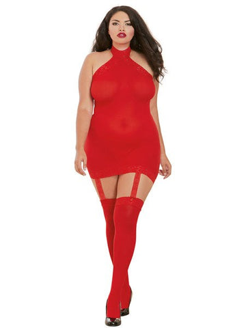 Garter Dress With Thigh High by Dream Girl Lingerie - Plus Sized Lingerie