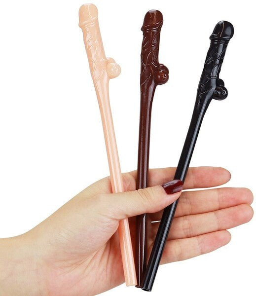 Lovetoy Willy Penis Shape Straws 9 Pack  Flesh / Brown / Black