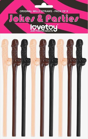 Willy Penis Shape Straws 9 Pack by Lovetoy - Party Gifts and Novelties