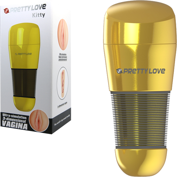 Pretty Love Kitty Vagina Automatic Male Masturbator Gold - Masturbators and Strokers