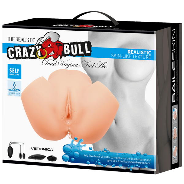 Crazy Bull Veronica Dual Vagina & Ass Vibrating Mens Masturbator Flesh - Realistic Butts And Vaginas