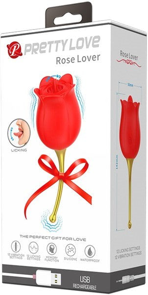 Pretty Love Rose Lover Rechargeable Tongue Licking Vibrator Red - Clit Ticklers and Pulsators