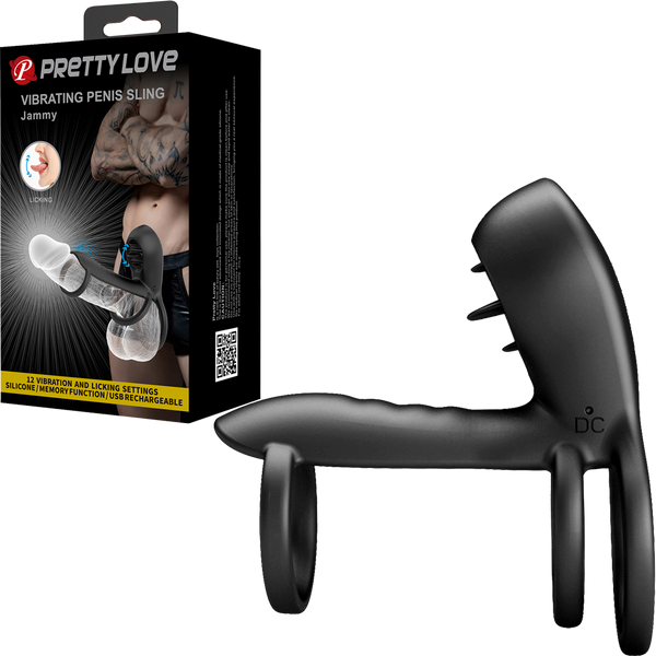Pretty Love Jammy 12 Function Vibrating Penis Sling Black - Vibrating Cock Rings