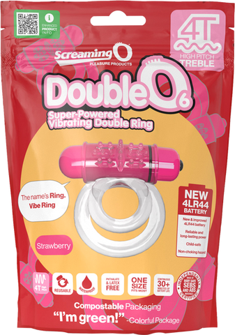 Double O 6 4T High Pitch Treble Strawberry Cock Ring - Vibrating Cock Rings