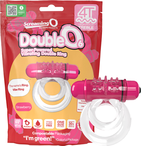 Double O 6 4T High Pitch Treble Strawberry Cock Ring - Vibrating Cock Rings
