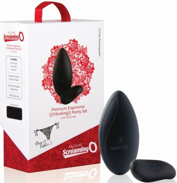 Screaming O Premium Ergonomic Remote Control Panty Vibrator Set Black - Remote Control Vibrators