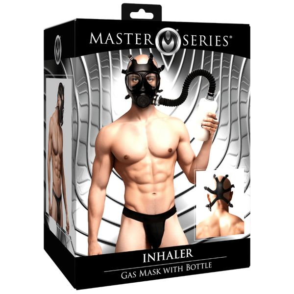 Master Series BDSM Play Inhaler Gas Mask With Bottle - Bondage Hoods