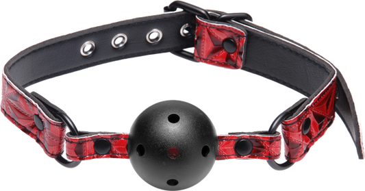 Master SeriesTied Breathable Fetish Play Ball Gag Crimson