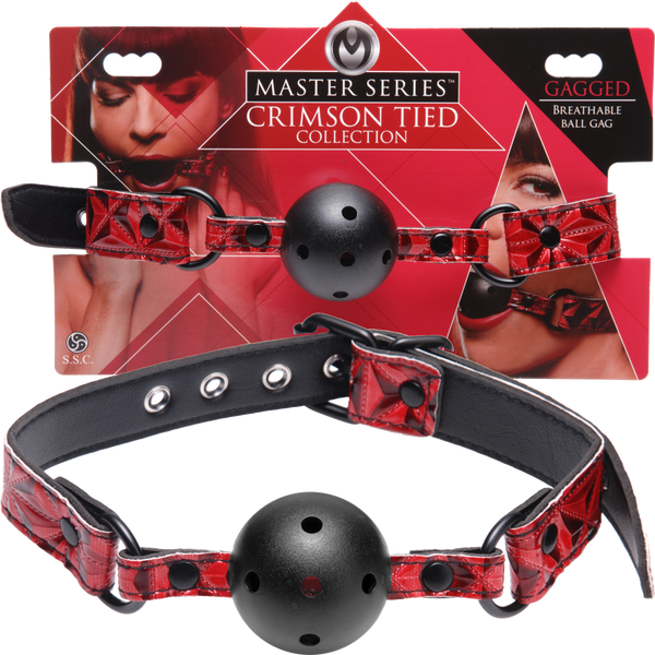 Master SeriesTied Breathable Fetish Play Ball Gag Crimson - Bondage Gags and Bits