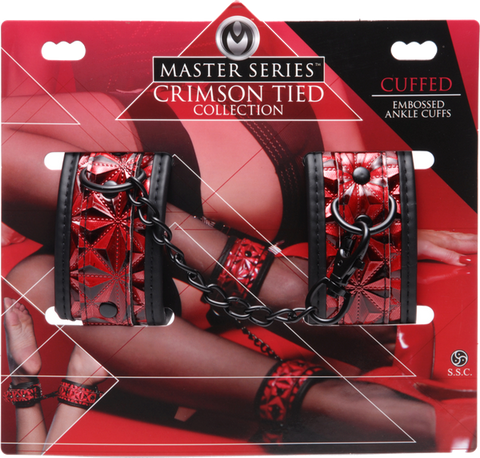 Crimson Tied Embossed Ankle Cuffs by XR Brands - Cuffs And Restraints