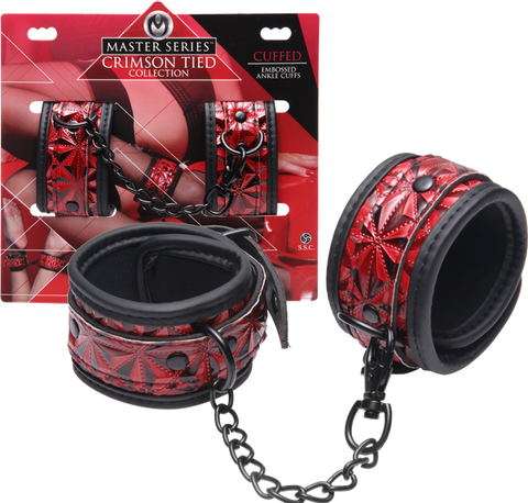 Crimson Tied Embossed Ankle Cuffs by XR Brands - Cuffs And Restraints