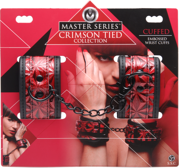 Master Series Crimson Tied Embossed BDSM Play Wrist Cuffs - Cuffs And Restraints