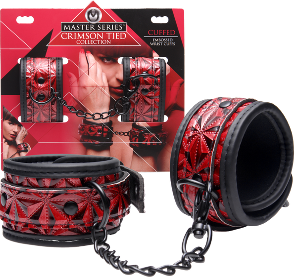 Master Series Crimson Tied Embossed BDSM Play Wrist Cuffs - Cuffs And Restraints