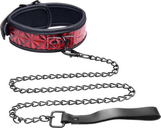 Master Series Crimson Tied Bondage Collar With Leash