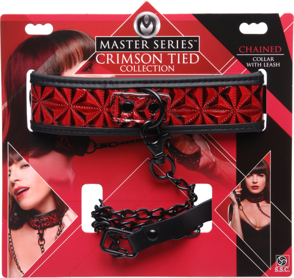 Master Series Crimson Tied Bondage Collar With Leash - Collars and Leads