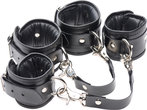 Master Series PU Leather Lined BDSM Play Wrist Cuffs - Cuffs And Restraints
