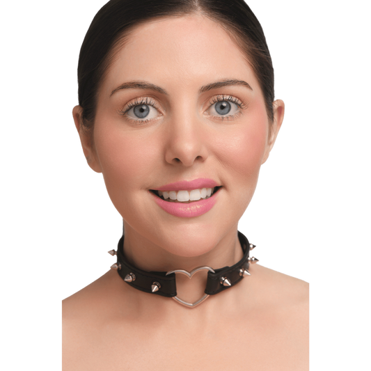 Master Series Spiked Heart Bondage Choker Black