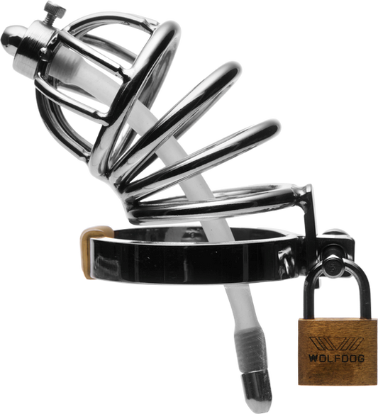 Stainless Steel Chastity Cage With Silicone Urethral Plug - Male Chastity