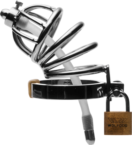 Stainless Steel Chastity Cage With Silicone Urethral Plug - Male Chastity