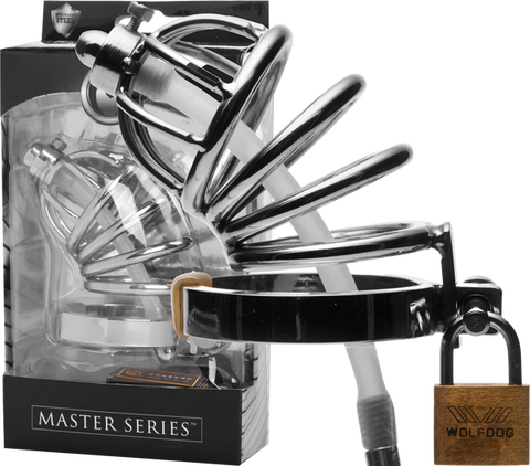 Stainless Steel Chastity Cage With Silicone Urethral Plug - Male Chastity