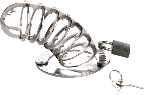 Master Series Stainless Steel Spiked Men's Chastity Cage - Male Chastity