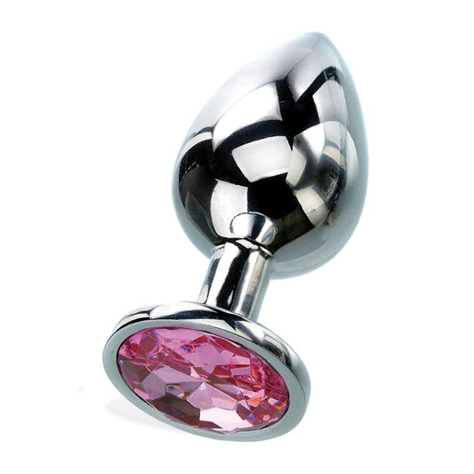 Adam and Eve Silver Metal Butt Plug with Pink Gem Base