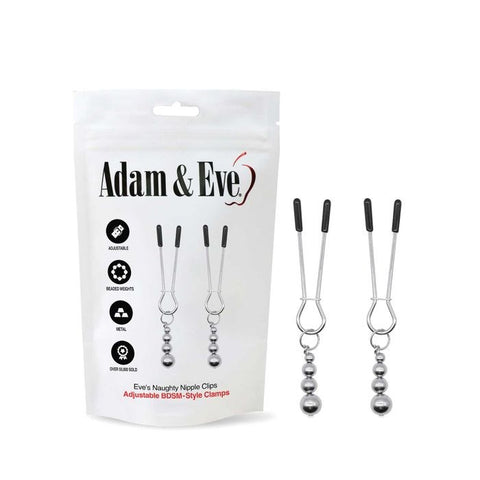 2 Piece Naughty Nipple Clips Set by Adam & Eve - Nipple and Clit Clamps