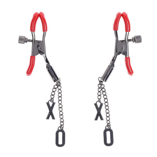 Sportsheets S&M Exs & Ohs Tipped Metal Nipple Clamps Red
