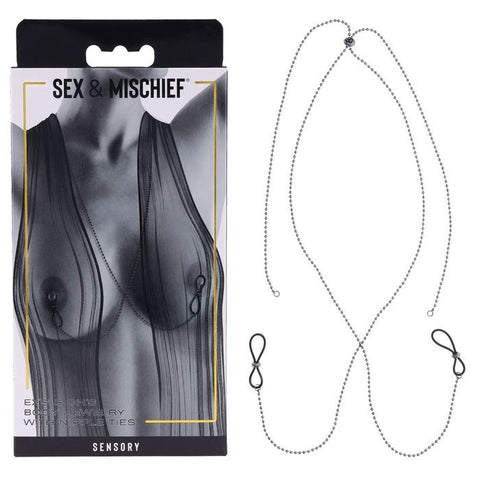 S&M Exs Ohs Metal Body Chain With Nipple Ties - Collars and Leads
