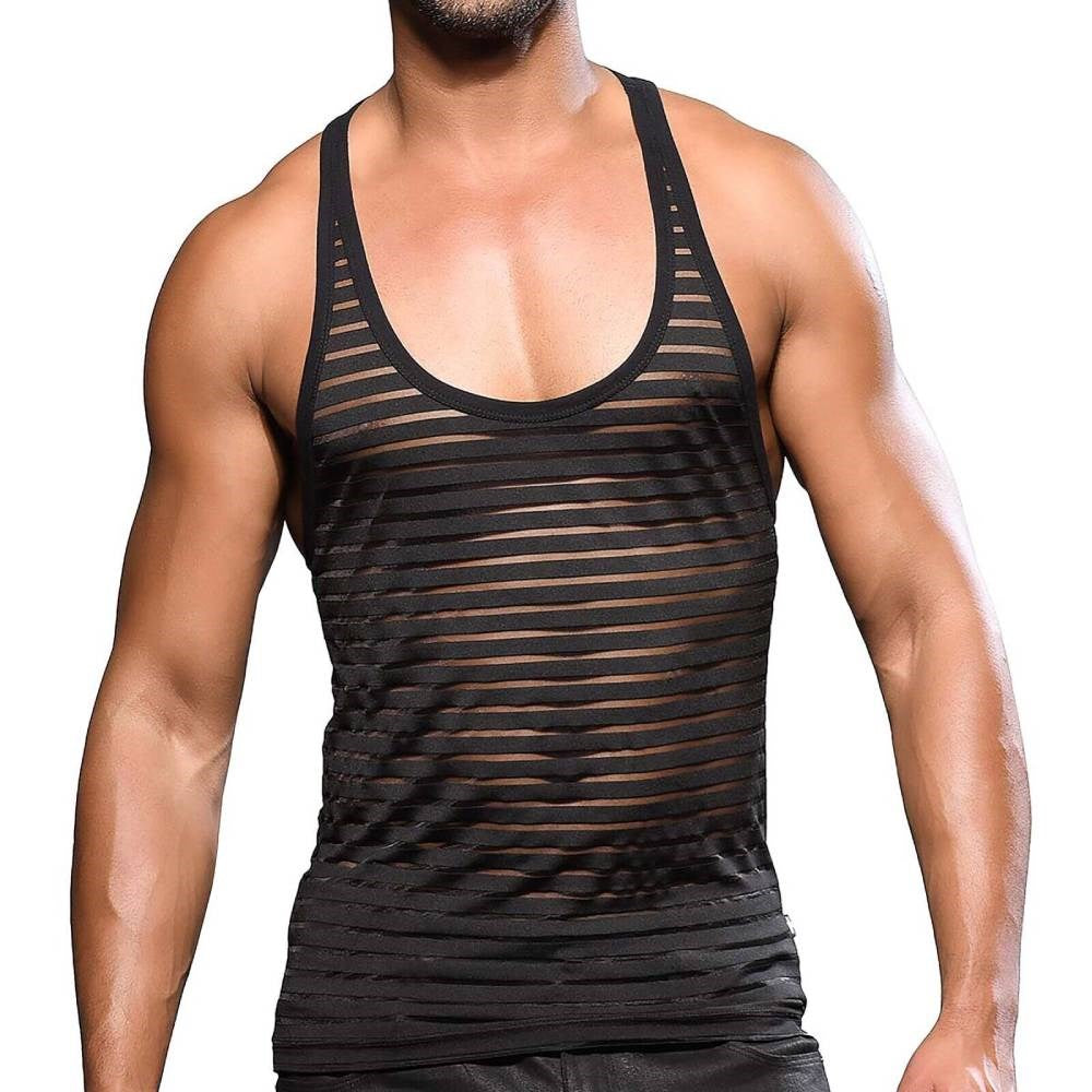 Andrew Christian Mens Mesh Stripe Tee Black - His Fetish