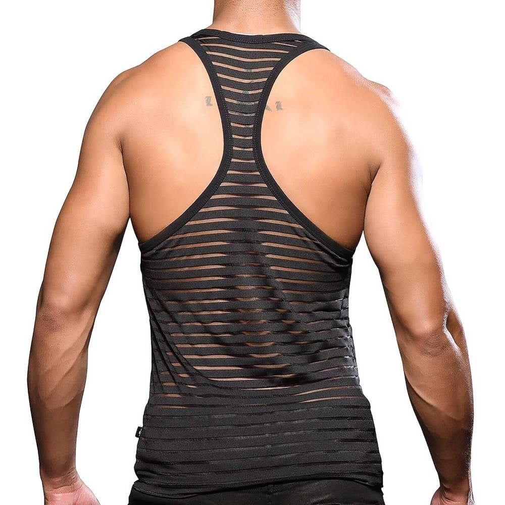 Andrew Christian Mens Mesh Stripe Tee Black - His Fetish