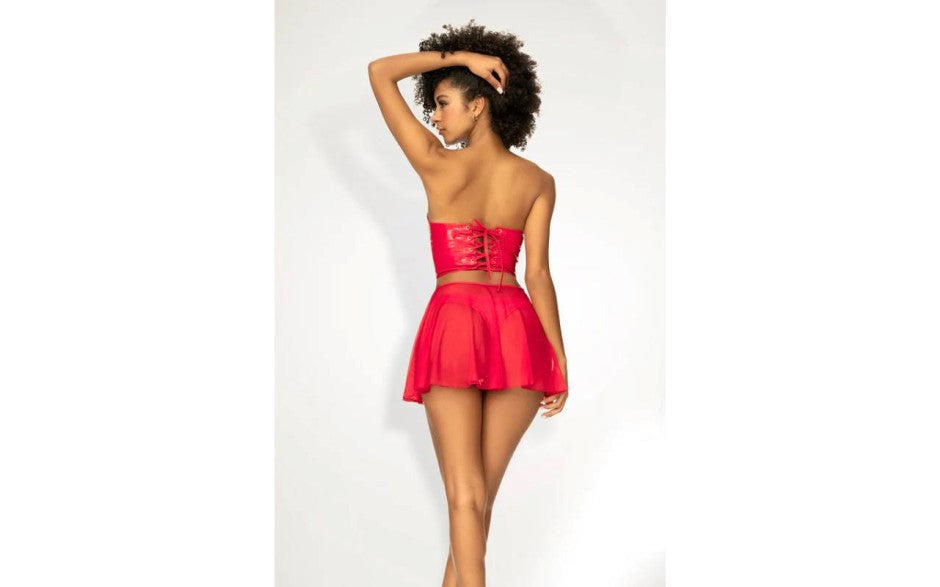 Mapale 2 in 1 Vinyl Bustier and Thong Set Red - Bustiers and Corsets