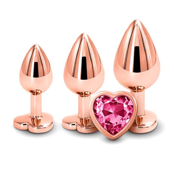 Adam & Eve Rose Gold Heart Shape Metal Butt Plug Set - Butt Plugs