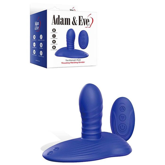Adam & Eve MIDNIGHT RIDER Vibrating Thrusting Grinder Blue - Remote Control Vibrators