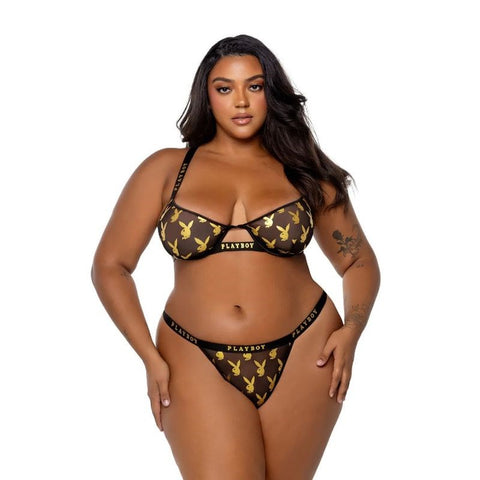 Foiled Bunny 2 Piece Bra and Panty Set by Playboy Lingerie - Bras and Bra Sets