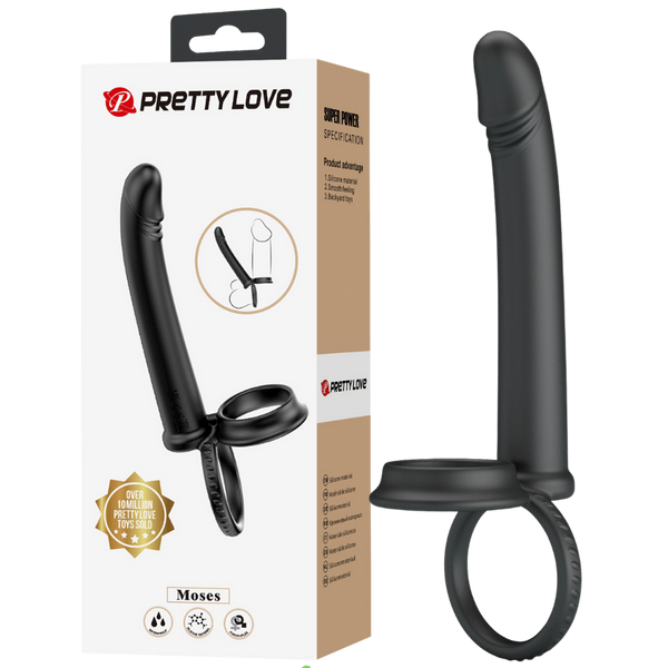Pretty Love Moses Cock and Ball Ring Anal Dildo Black - Anal Dildos